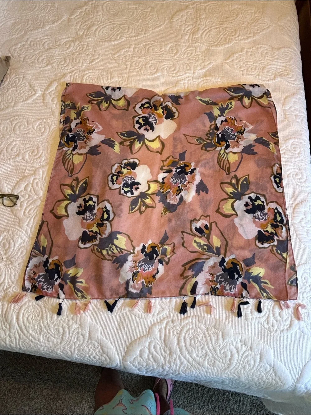 Woven Heart Floral Kimono in Dusty Pink with Navy & Cream Accents